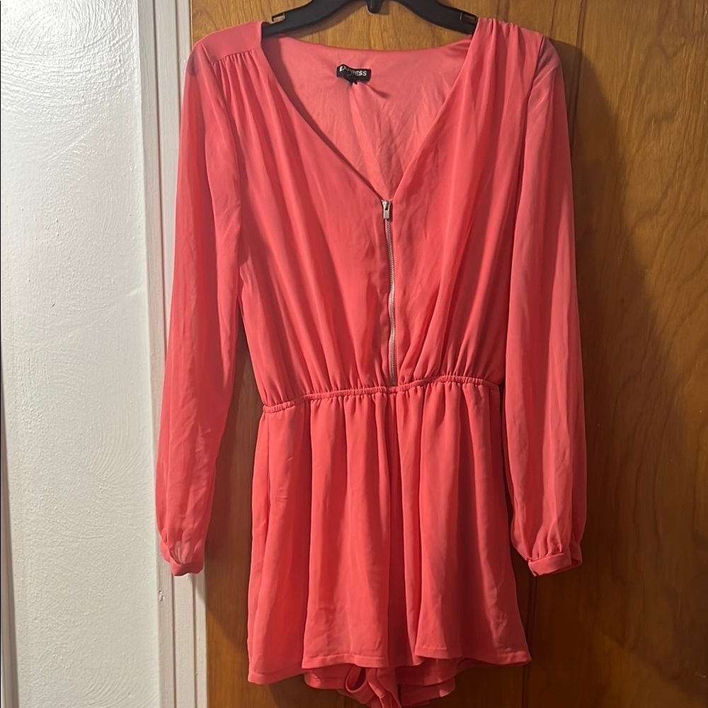 Express Coral Pink Long Sleeve Romper